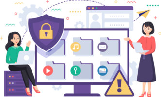 Digital data protection design illustration. Cyber security illustration background. Cloud computing network safety concept png