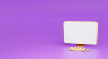 Computer monitor on purple background, copy space symbol concept.3D rendering photo