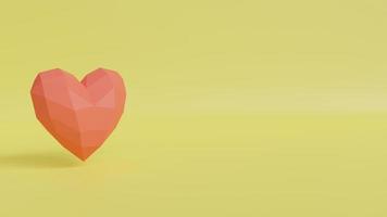 Red heart on yellow background. Copy space. 3D rendering. photo