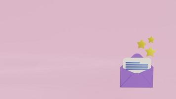 Light purple envelope. New message concept. Sent letter by email. Online social media marketing.3D rendering photo