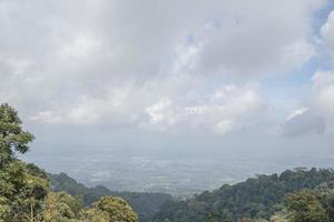 Landscape of green tea garden on the top mountain with cloudy anda blue sky. The photo is suitable to use for environment background, nature poster and nature content media.