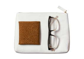 Weiß Mini Tasche mit Brille Linsen isoliert auf ein transparent Hintergrund png