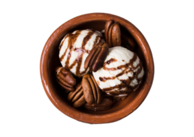 Brown bowl with coffee ice cream isolated on a transparent background png