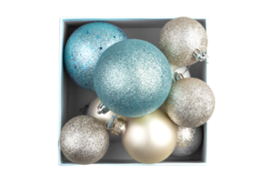 Silver and blue christmas balls isolated on a transparent background png