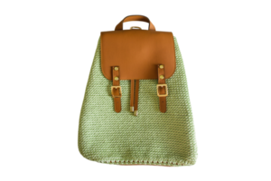 Green woven backpack isolated on a transparent background png