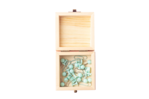 Beige box and blue clips isolated on a transparent background png