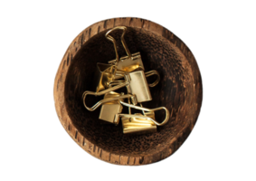 Wooden bowl with clips isolated on a transparent background png