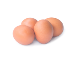 Four fresh brown chicken egss in stack or pile isolated with clipping path and shadow in png file format