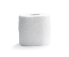 Single roll of white tissue paper or napkin isolated with clipping path and shadow in png file format