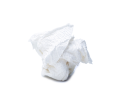 Single screwed or crumpled tissue paper or napkin in ball shape after use isolated with clipping path and shadow in png format