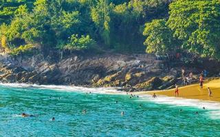 Puerto Escondido Oaxaca Mexico 2022 Beach sand blue water huge surfer waves Carrizalillo Puerto Escondido. photo