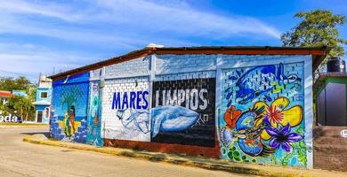 Puerto Escondido Oaxaca Mexico 2023 Marine sea llife graffiti art drawings paintings Puerto Escondido Mexico. photo