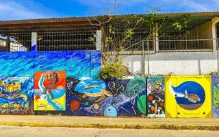 Puerto Escondido Oaxaca Mexico 2023 Wall with graffiti art drawings paintings in Puerto Escondido Mexico. photo