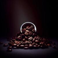 A coffee cup is filled with coffee beans and the beans are fresh brown created with Generative AI technology photo