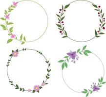 Circle floral frame illustration set, border with leaves element. Design suitable for wedding, frame, invitation card. Pro Vector