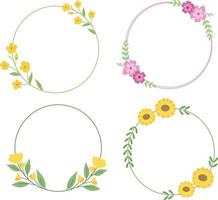 Circle flower frame illustration set, border with leaves element. Design suitable for wedding, frame, invitation card. Pro Vector