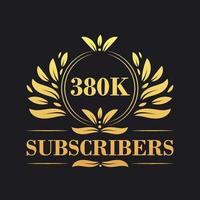 380K Subscribers celebration design. Luxurious 380K Subscribers logo for social media subscribers vector