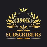 390K Subscribers celebration design. Luxurious 390K Subscribers logo for social media subscribers vector