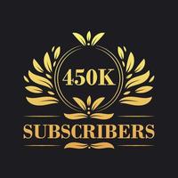 450K Subscribers celebration design. Luxurious 450K Subscribers logo for social media subscribers vector