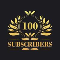 100 Subscribers celebration design. Luxurious 100 Subscribers logo for social media subscribers vector