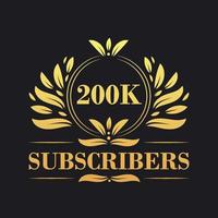 200K Subscribers celebration design. Luxurious 200K Subscribers logo for social media subscribers vector