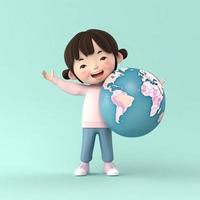 3D Render of a Kid with a Globe AI photo