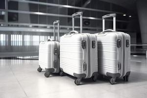 suitcase travel luggage in airport 3d render AI photo