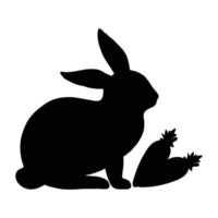 Silhouette of a rabbit with a carrot in front of it. Shadow illustration of a rabbit isolated on a white background. editable vector in EPS10 format