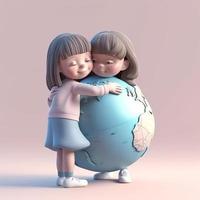 3D Render of a Kid with a Globe AI photo