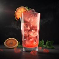 Cocktail with lemon and raspberries on a wooden background AI photo