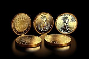 gold coins on a table with dark background AI photo