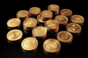 gold coins on a table with dark background AI photo