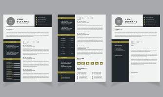 Black Sidebar Creative Resume Design Template  and Cover Letter Layout Set vector