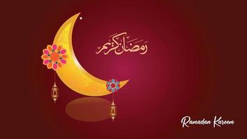 Eid Mubarak Greeting Vector illustration, Moon, Arabic Calliygraph background