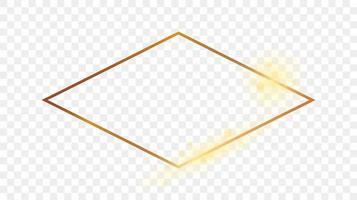 Gold glowing rhombus shape frame isolated on background. Shiny frame with glowing effects. Vector illustration.