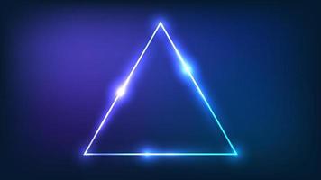 Neon triangle frame with shining effects on dark background. Empty glowing techno backdrop. Vector illustration.