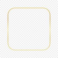 Gold glowing rounded square frame isolated on background. Shiny frame with glowing effects. Vector illustration.
