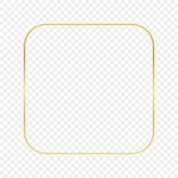 Gold glowing rounded square frame isolated on background. Shiny frame with glowing effects. Vector illustration.