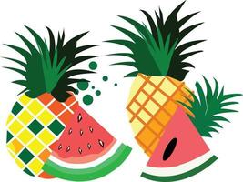 handraw pineapple with watermelon vector