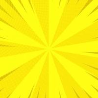 Yellow comic book page background in pop art style with empty space. Template with rays, dots and halftone effect texture. Vector illustration