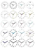 Set of twenty mechanical clocks. Clock face on white background. vector