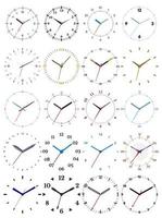 Set of twenty mechanical clocks. Clock face on white background. vector