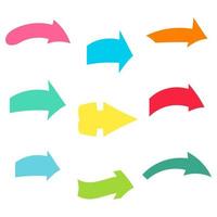 Set of nine multicolored various arrows. Vector illustration