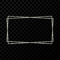 Silver double rectangle frame. Modern shiny frame with light effects isolated on dark vector