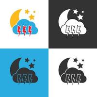 Night thunderstorm weather Icon. Set of four Night thunderstorm weather icon on different backgrounds. Vector illustration.