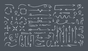 A huge set of arrows. Vector illustration of hand-drawn pointers. Doodle wavy and curved pointer elements with swirls