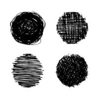 Sketch scribble smear. Set of four black pencil drawings in the shape of a circle on white background. Great design for any purposes. Vector illustration.