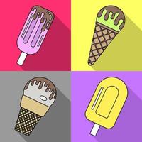 Set of four ice creams in flat style isolated on colorful background with shadow. Vector illustration