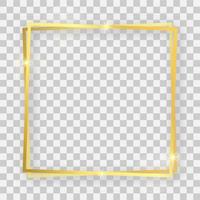 Double gold shiny square frame with glowing effects and shadows vector