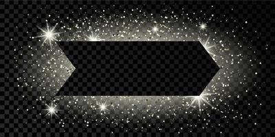 Silver arrow frame with glitter, sparkles and flares on dark vector